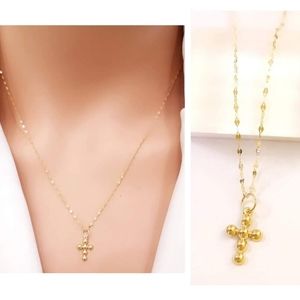 Authentic Real 18k Solid Gold Bubble Cross Pendant with Chain Necklace